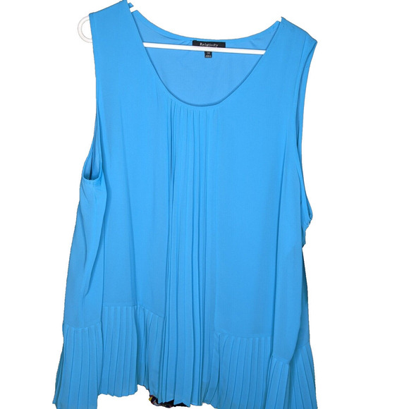 NEW Relativity Pleated Sleeveless Tunic Top Size 3X Turquoise Blue NEW - Picture 1 of 10